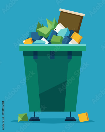 The dumpster was packed so tightly that it was impossible to see what lay beneath the layers of trash.. Vector illustration