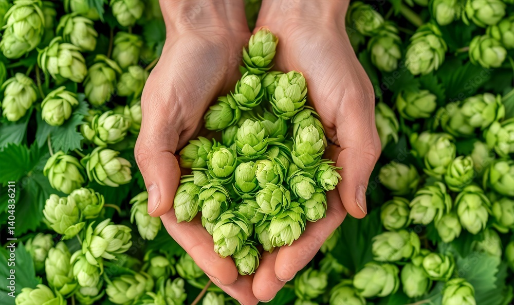 Hands Holding Green Hop Cones