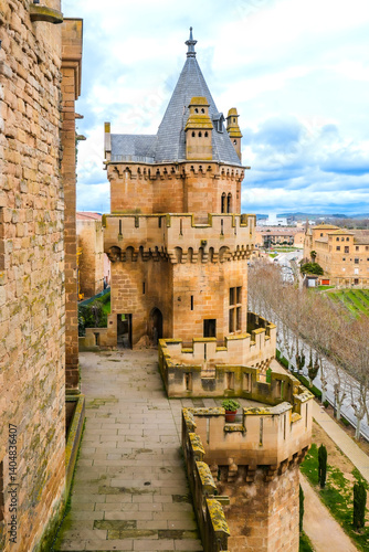 Obraz na płótnie Royal palace of olite towering over medieval town in navarre, spain w salonie