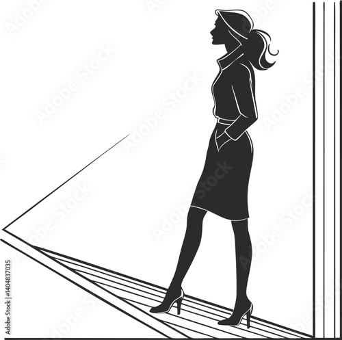 Elegant Female Silhouette - Minimalist Black & White Fashion Fullbody Portrait