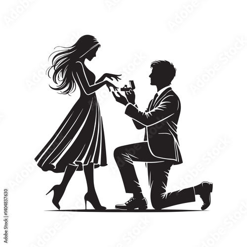 Couple proposing minimalist Vector - Couple proposing Silhouette - Illustration of Couple proposing - Couple proposing Design art.