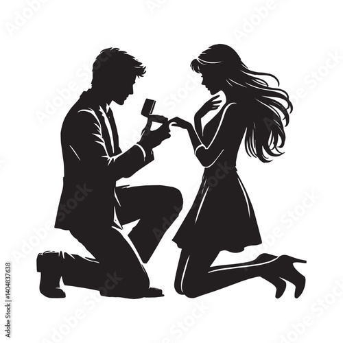 Couple proposing minimalist Vector - Couple proposing Silhouette - Illustration of Couple proposing - Couple proposing Design art.