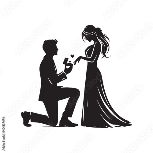 Couple proposing minimalist Vector - Couple proposing Silhouette - Illustration of Couple proposing - Couple proposing Design art.
