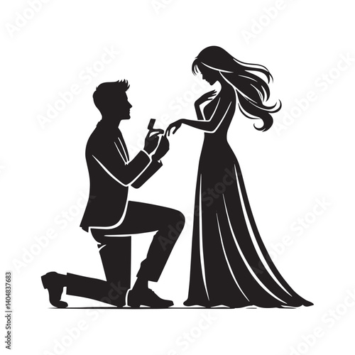Couple proposing minimalist Vector - Couple proposing Silhouette - Illustration of Couple proposing - Couple proposing Design art.