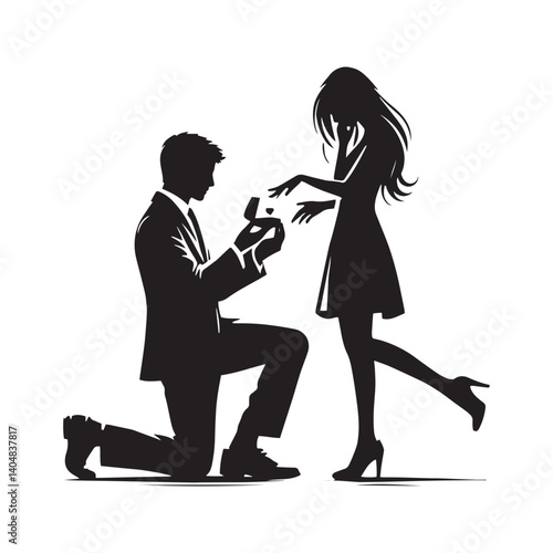 Couple proposing minimalist Vector - Couple proposing Silhouette - Illustration of Couple proposing - Couple proposing Design art.
