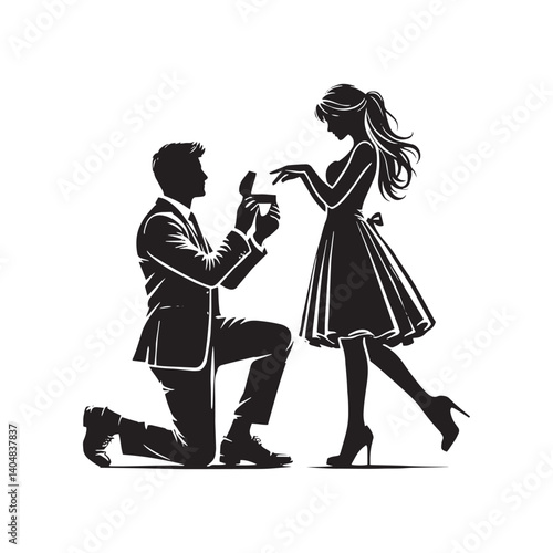 Couple proposing minimalist Vector - Couple proposing Silhouette - Illustration of Couple proposing - Couple proposing Design art.