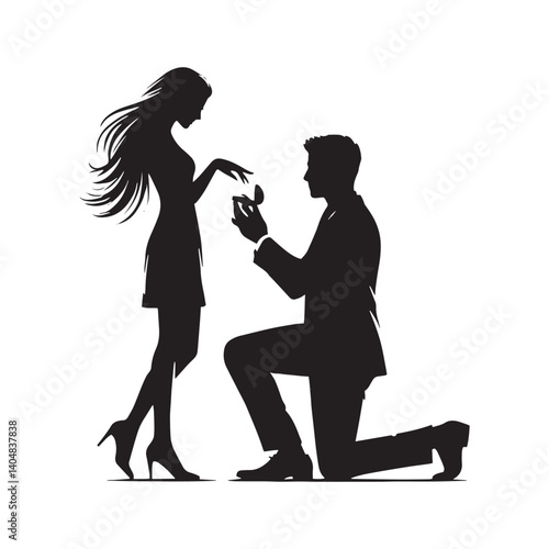 Couple proposing minimalist Vector - Couple proposing Silhouette - Illustration of Couple proposing - Couple proposing Design art.