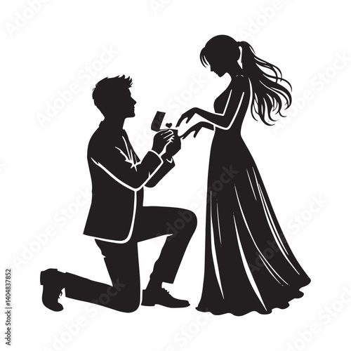 Couple proposing minimalist Vector - Couple proposing Silhouette - Illustration of Couple proposing - Couple proposing Design art.