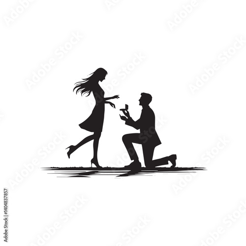 Couple proposing minimalist Vector - Couple proposing Silhouette - Illustration of Couple proposing - Couple proposing Design art.
