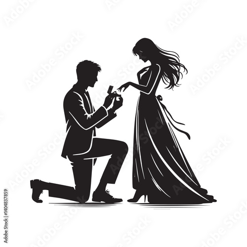 Couple proposing minimalist Vector - Couple proposing Silhouette - Illustration of Couple proposing - Couple proposing Design art.