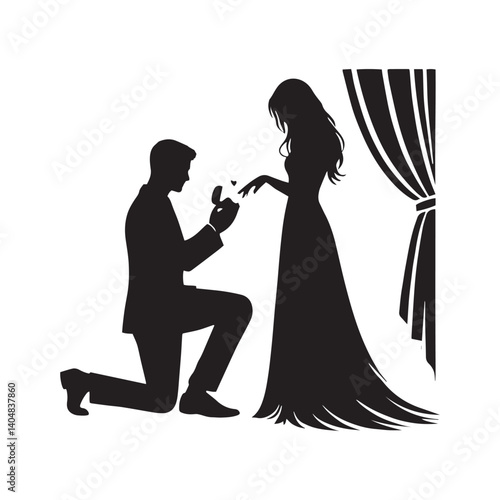 Couple proposing minimalist Vector - Couple proposing Silhouette - Illustration of Couple proposing - Couple proposing Design art.