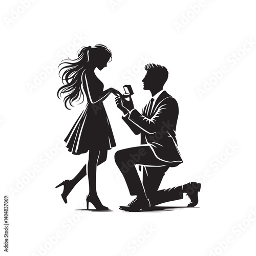 Couple proposing minimalist Vector - Couple proposing Silhouette - Illustration of Couple proposing - Couple proposing Design art.