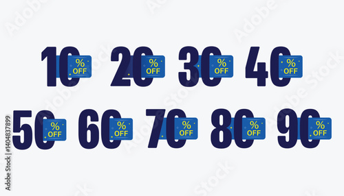 Unique offer discount labels with different sale percentages. 10, 20, 30, 70, 50 percent off price reduction badge promotion design emblem set vector illustration isolated on white background