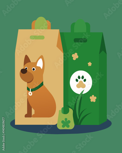 A pack of biodegradable dog waste bags making walks with your furry friend more ecofriendly.. Vector illustration