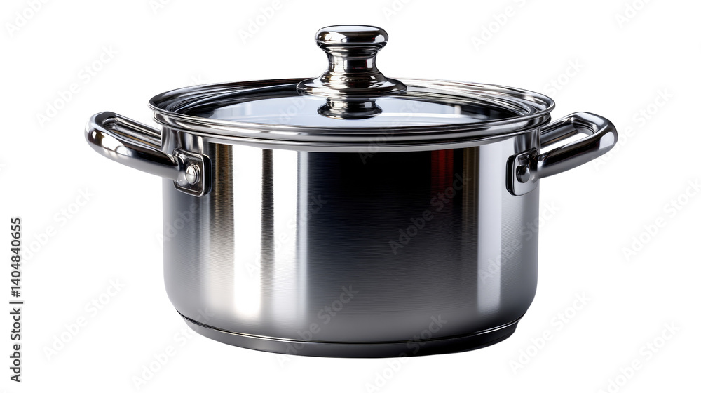 Stainless Steel Culinary Vessel: A sleek, stainless steel cooking pot with a transparent lid sits ready for culinary creation, capturing the essence of gourmet preparation. Stainless Steel Culinary Vessel: A sleek, stainless steel cooking pot with a transparent lid sits ready for culinary creation, capturing the essence of gourmet preparation.