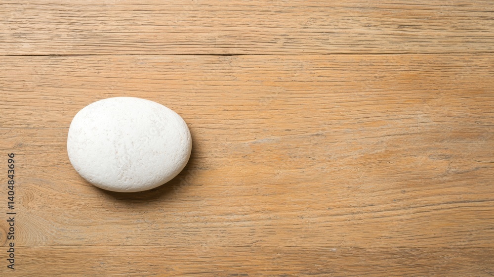 A white stone sits on a wooden surface. A white stone sits on a wooden surface.