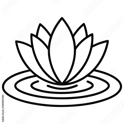 Water Lily Flower, Pond Plant, Aquatic Bloom, Nature Icon, Simple Line Art Design