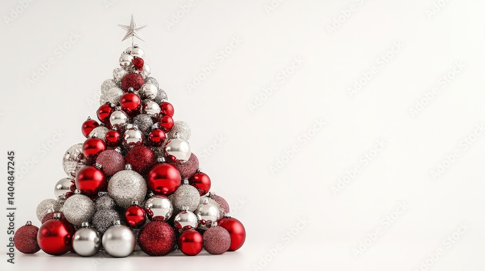 Stunning Red and Silver Christmas Tree Created With Festive Ornaments on a Clean White Background Stunning Red and Silver Christmas Tree Created With Festive Ornaments on a Clean White Background