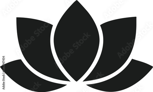 Vector illustration of sacred lotus in bloom silhouette, botanical design, nature symbol, spiritual art, elegant silhouette