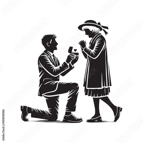 Old couple proposing Vector - Minimalist Old couple proposing Silhouette - Old couple proposing illustration.