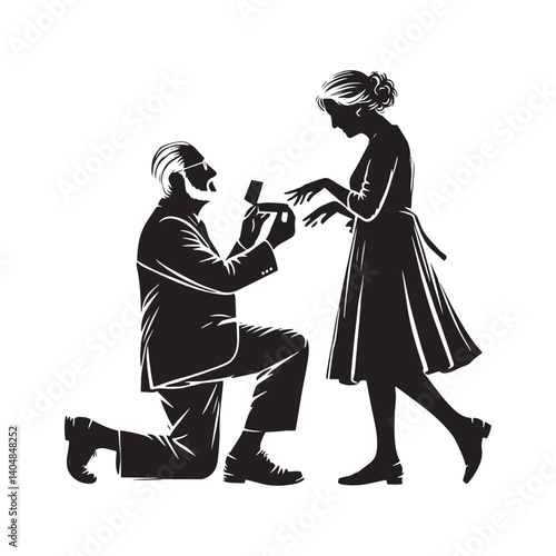 Old couple proposing Vector - Minimalist Old couple proposing Silhouette - Old couple proposing illustration.