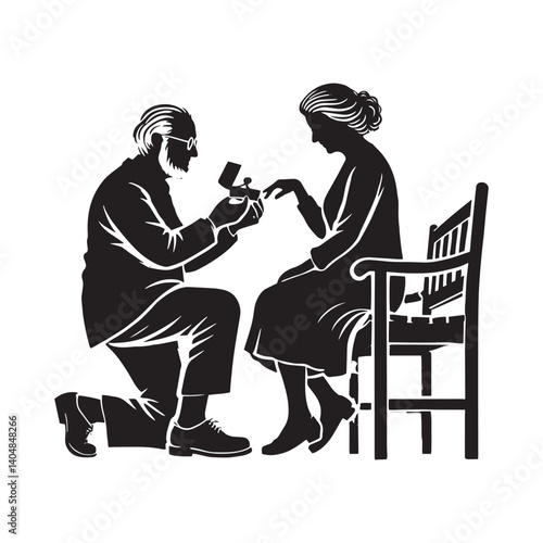 Old couple proposing Vector - Minimalist Old couple proposing Silhouette - Old couple proposing illustration.