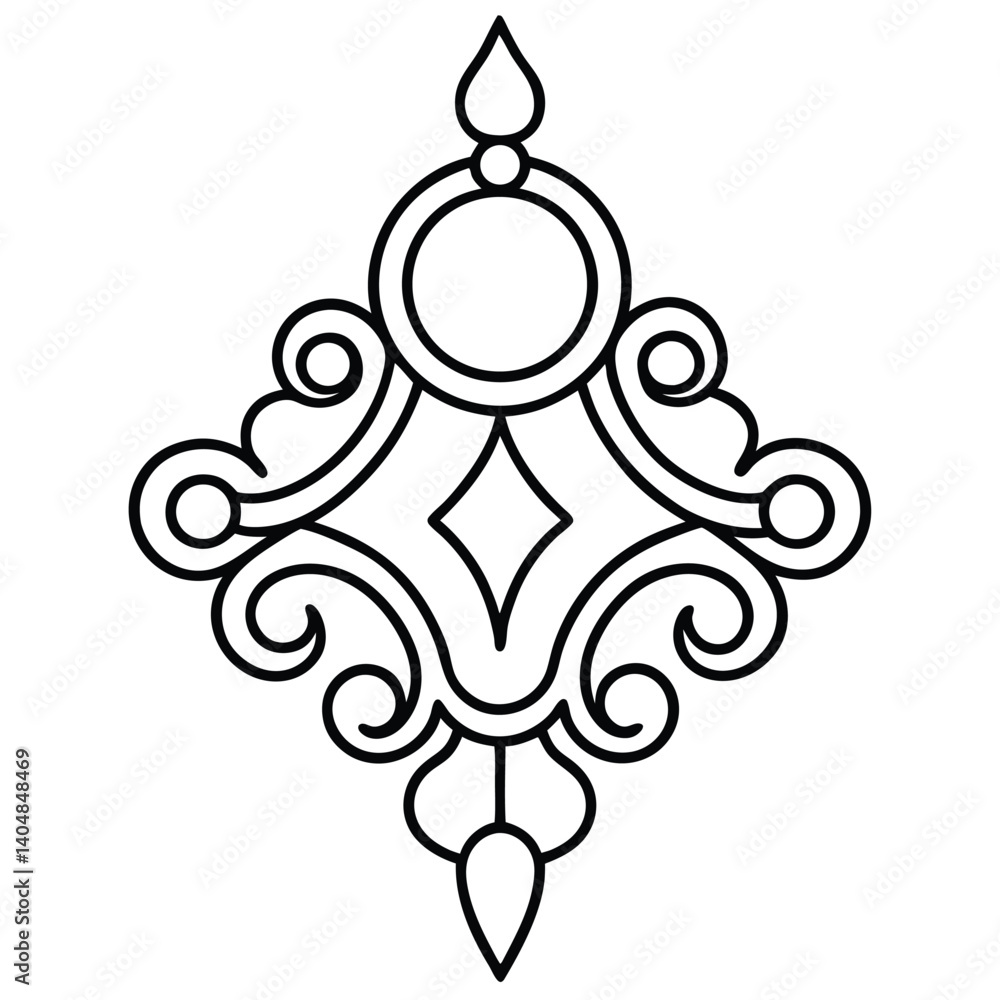 Ornate Symmetrical Line Art Design Element, Geometric, Floral, Jewel Ornate Symmetrical Line Art Design Element, Geometric, Floral, Jewel