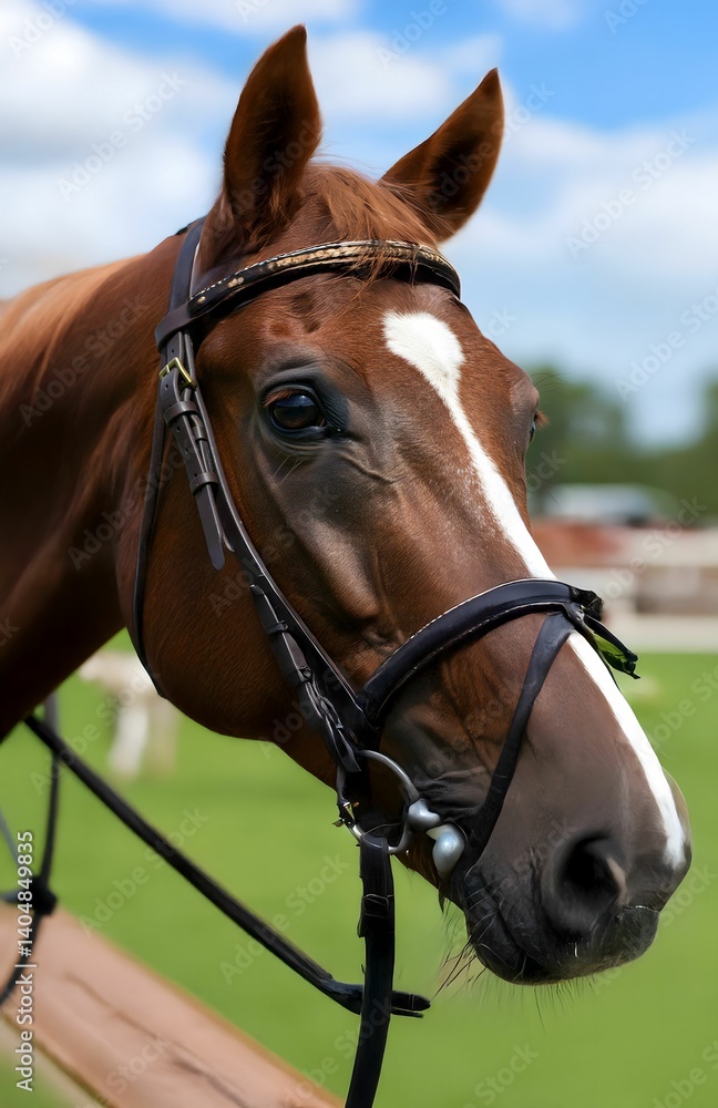 Close-up of a polo horse's expressive eyes during a high-stakes championship game Close-up of a polo horse's expressive eyes during a high-stakes championship game