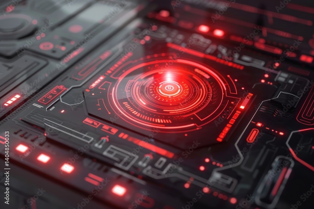 Close-up of a futuristic red technology interface.Cyberpunk style digital dashboard Close-up of a futuristic red technology interface.Cyberpunk style digital dashboard