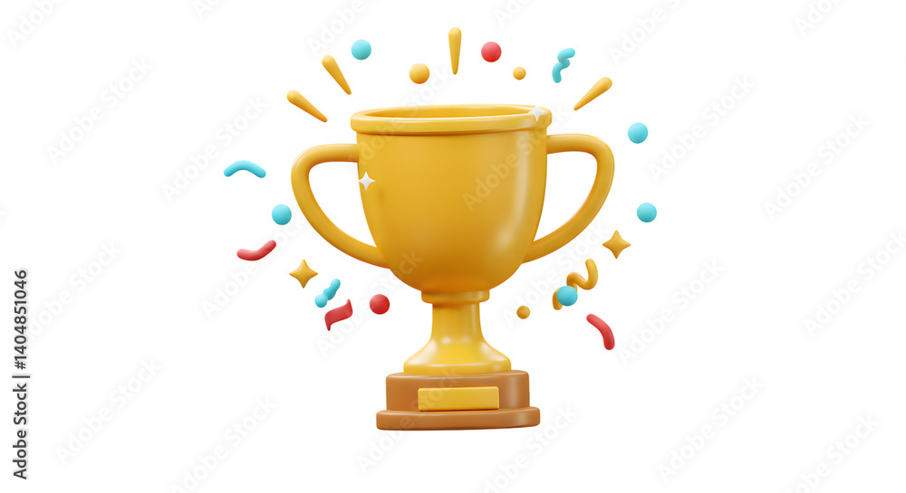 Fototapeta premium Gold Trophy 3D Render with Confetti Celebration