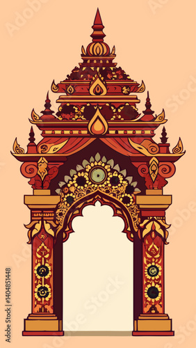 A large archway with gold and red decorations. The archway is ornate and has a sense of grandeur