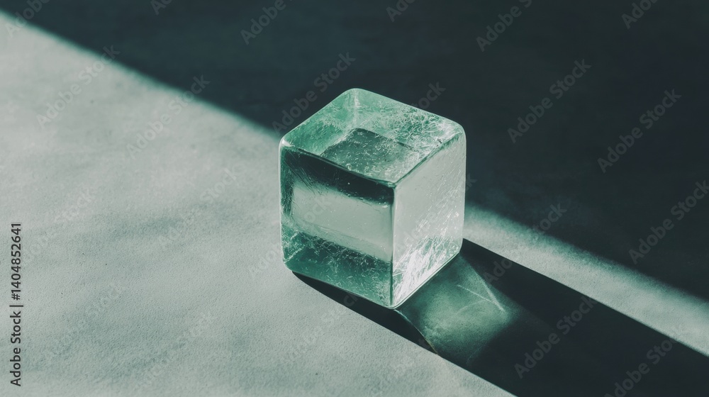 A cube of ice on a table. A cube of ice on a table.