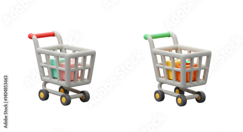 3D Rendered Shopping Carts with Colorful Products