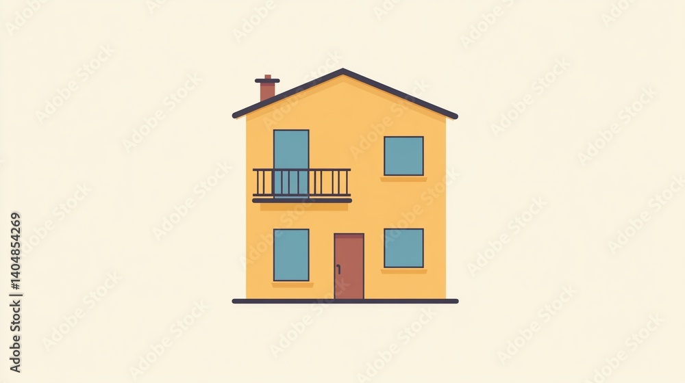 Minimalist Two-Story House Illustration with Balcony and Simple Design Minimalist Two-Story House Illustration with Balcony and Simple Design