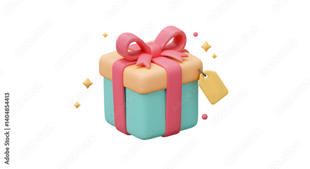 Obraz premium Cute 3D Rendered Gift Box with Pink Bow and Tag
