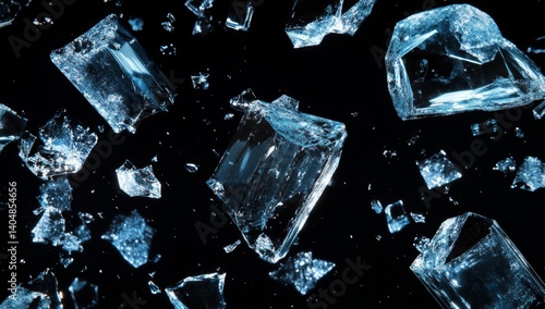 Shattered ice crystals against a black background