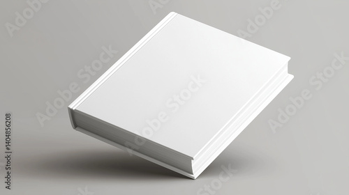 White hardcover book with sharp edges placed on a soft gray surface. AI Generated Images