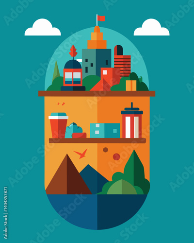 The crosssection of a landfill resembling a time capsule preserving the layers of trash as a reminder of our throwaway culture.. Vector illustration