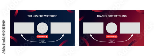 Modern YouTube End Screen Template, Editable Outro Layout with Subscribe Button and Video Placeholders for Channel Branding and Content Promotion