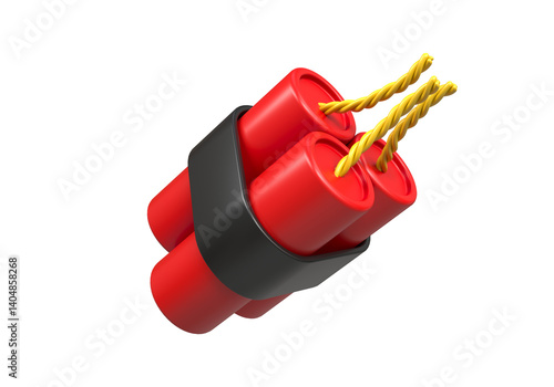 3d image of three sticks of dynamite with a fuse for detonation. A dangerous explosive tool for mining and construction. 3d cartoon-style illustration