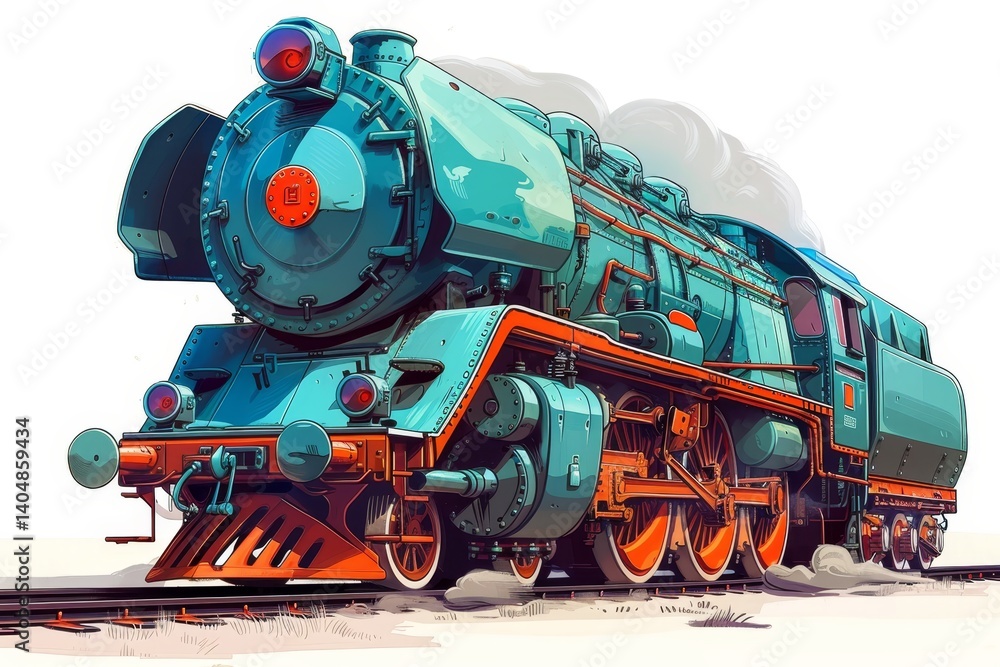 Naklejka premium Vibrant cartoon train illustration set against a clean white background for fun and playful design.