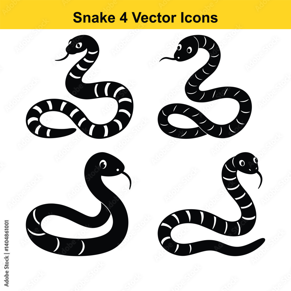 Fototapeta premium A cute cartoon illustration features a set of wild black and white snake animals, a vector reptile serpent.