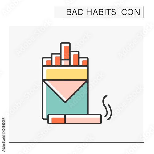 Smoking color icon. Cigarettes. Toxic addiction. Unhealthy smoking problem. Bad habits concept. Isolated vector illustration