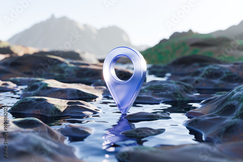 Wallpaper Mural Location Pin In Natural Landscape Setting With Water Reflections And Mountain Backdrop Torontodigital.ca