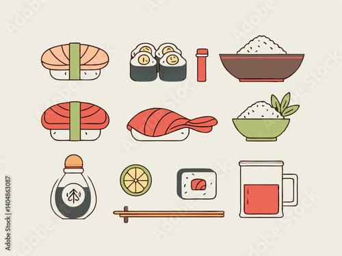 Exquisite Japanese Culinary Set: A visually captivating collection of authentic Japanese sushi, meticulously arranged to showcase a variety of colors, textures, and culinary delights.