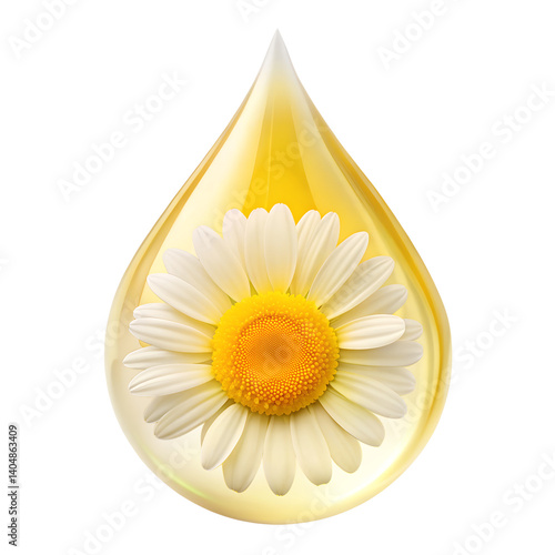 Chamomile essential oil drop isolated on transparent background.