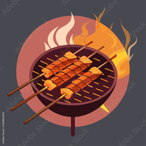 A plate of food with skewers on a grill. The food is cooked and ready to eat