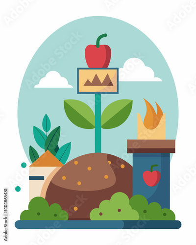 A school adopts a composting program to reduce food waste and create nutrientrich soil.. Vector illustration