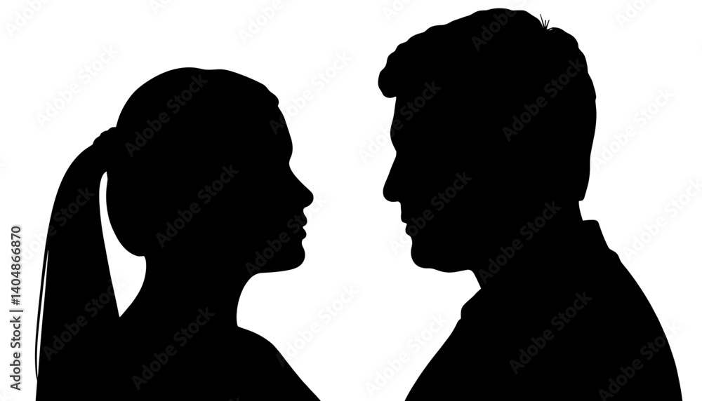 Silhouetted couple facing each other in romantic moment Silhouetted couple facing each other in romantic moment