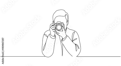 Photographer taking a picture with a camera in a minimalist style